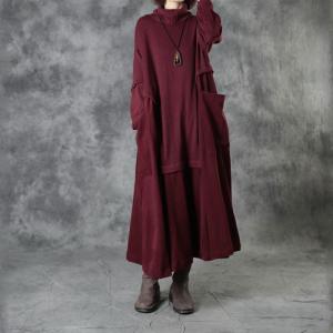 Corduroy Splicing Turtleneck Sweater Dress Large Winter Kaftan