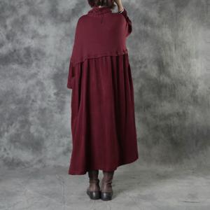 Corduroy Splicing Turtleneck Sweater Dress Large Winter Kaftan