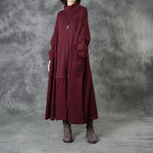 Corduroy Splicing Turtleneck Sweater Dress Large Winter Kaftan