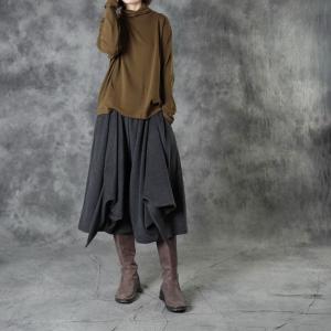 Neutral Colors Asymmetrical Pantskirt Loose Culottes