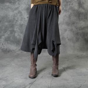 Neutral Colors Asymmetrical Pantskirt Loose Culottes