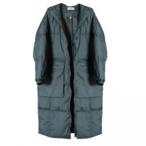 Front Zip Big Pockets Down Coat Dark Green Hoodie Padded Coat