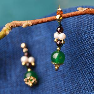 Chinese Style Pearl and Agate Ethnic Earrings