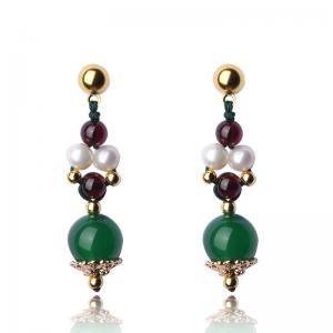 Chinese Style Pearl and Agate Ethnic Earrings
