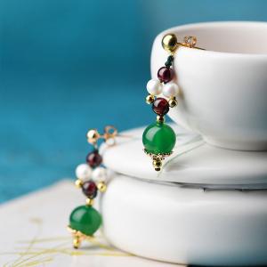 Chinese Style Pearl and Agate Ethnic Earrings