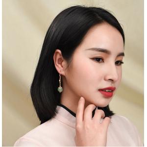 Ethnic Style Aventurine Metal Earrings for Senior Women