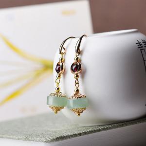 Ethnic Style Aventurine Metal Earrings for Senior Women