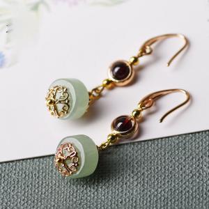 Ethnic Style Aventurine Metal Earrings for Senior Women