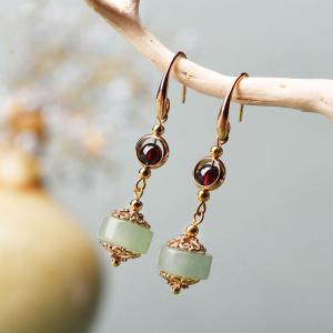 Ethnic Style Aventurine Metal Earrings for Senior Women