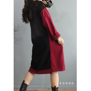 Folk Printed Hooded Sweatshirt Dress Cotton Long Sleeve Short Dress