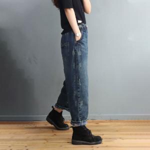 Baggy-Fit Plaid Lining Stone Wash Jeans Womens Dad Jeans