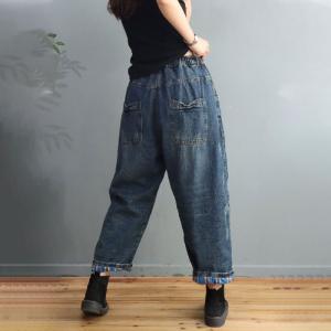 Baggy-Fit Plaid Lining Stone Wash Jeans Womens Dad Jeans