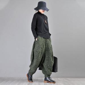 Zebra Prints Army Green Balloon Pants Cotton Harem Pants for Women