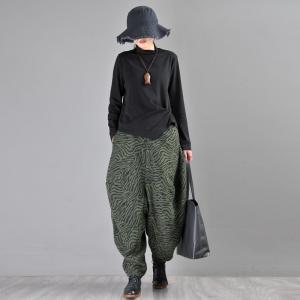 Zebra Prints Army Green Balloon Pants Cotton Harem Pants for Women