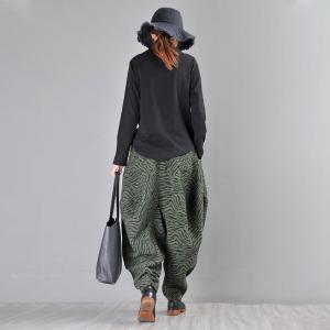 Zebra Prints Army Green Balloon Pants Cotton Harem Pants for Women