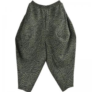 Zebra Prints Army Green Balloon Pants Cotton Harem Pants for Women