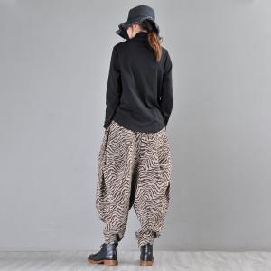 Cotton Blend Winter Hippie Pants Loose Zebra Striped Trousers