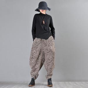 Cotton Blend Winter Hippie Pants Loose Zebra Striped Trousers