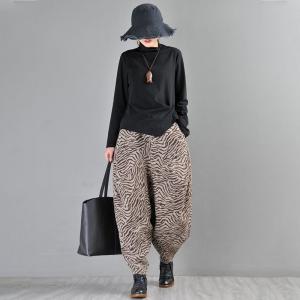 Cotton Blend Winter Hippie Pants Loose Zebra Striped Trousers