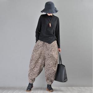 Cotton Blend Winter Hippie Pants Loose Zebra Striped Trousers