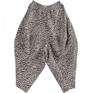 Street Style Baggy Gray Pants Zebra Printing Genie Pants