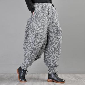 Street Style Baggy Gray Pants Zebra Printing Genie Pants
