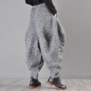 Street Style Baggy Gray Pants Zebra Printing Genie Pants