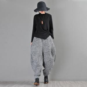 Street Style Baggy Gray Pants Zebra Printing Genie Pants