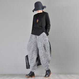 Street Style Baggy Gray Pants Zebra Printing Genie Pants