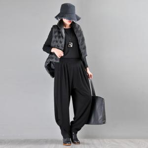 Jacquard Weave Black Tapered Pants Loose Comfy Designer Draped Pants