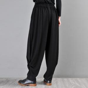 Jacquard Weave Black Tapered Pants Loose Comfy Designer Draped Pants