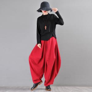 Cotton Linen Red Balloon Pants Customized Hammer Pants