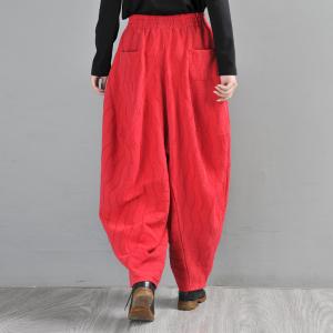 Jacquard Red Carrot Pants Cotton Linen Loose Elephant Pants