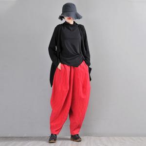 Jacquard Red Carrot Pants Cotton Linen Loose Elephant Pants