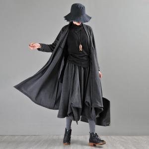 High-Waist Dark Gray Cardigan Fit and Flare Cotton Oversized Cardigan