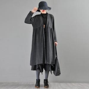 High-Waist Dark Gray Cardigan Fit and Flare Cotton Oversized Cardigan