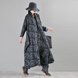 Stereo Jacquard Flare Cardigan Plus Size Cotton Blend Draped Coat