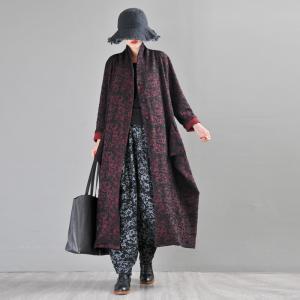 Stereo Jacquard Flare Cardigan Plus Size Cotton Blend Draped Coat