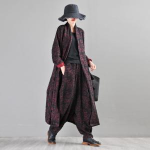 Stereo Jacquard Flare Cardigan Plus Size Cotton Blend Draped Coat