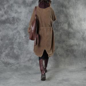 Fleeced Lining Long Tan Corduroy Jacket Midi Winter Coat