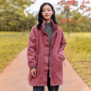 Fleeced Lining Long Tan Corduroy Jacket Midi Winter Coat