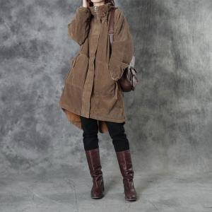 Fleeced Lining Long Tan Corduroy Jacket Midi Winter Coat