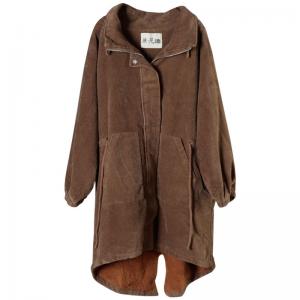 Fleeced Lining Long Tan Corduroy Jacket Midi Winter Coat