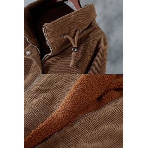 Fleeced Lining Long Tan Corduroy Jacket Midi Winter Coat