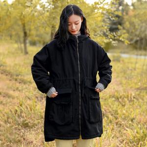 Winter Fleeced Hooded Anorak Jacket Fleeced Drawstring Coat