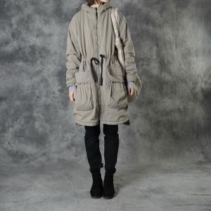 Winter Fleeced Hooded Anorak Jacket Fleeced Drawstring Coat