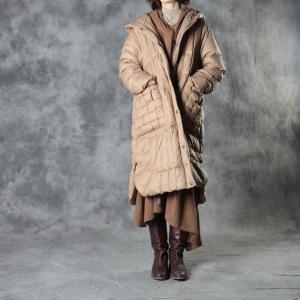 Mid-Calf Khaki Down Coat Oversized Asymmetrical Coat