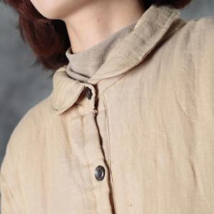 Solid Colors Quilted Shirt Long Sleeve Ramie Jacket Shirt