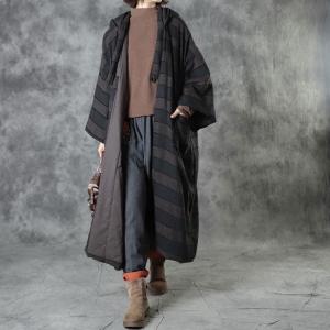 Chunky Striped Chinese Coat Linen Quilted Plus Size Winter Coat