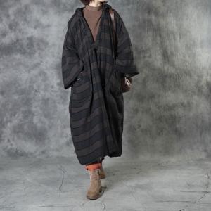 Chunky Striped Chinese Coat Linen Quilted Plus Size Winter Coat